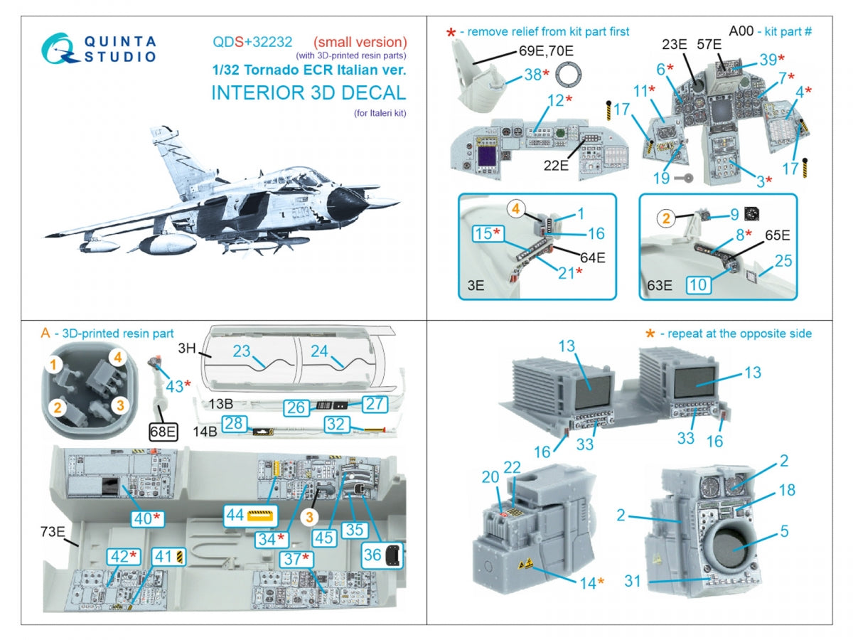 Intérieur imprimé en 3D et coloré sur papier décalcomanie (Italeri) de Quinta Studio QD+32232 Tornado ECR (avec pièces en résine imprimées en 3D) à l&amp;#39;échelle 1/32 – image 3