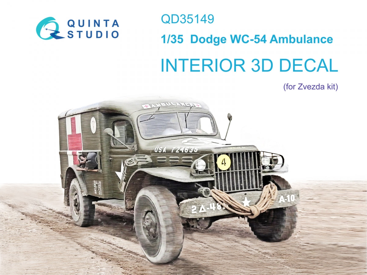Quinta Studio QD35149 Dodge WC-54 Ambulance 3D-Printed &amp;amp; coloured Interior on decal paper (Zvezda) 1/35