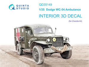Quinta Studio QD35149 Dodge WC-54 Ambulance 3D-Printed &amp;amp; coloured Interior on decal paper (Zvezda) 1/35