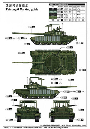 Trumpeter 09610 Char russe T-72B3 avec blindage réactif explosif (ERA) à étui souple 4S24 et blindage à grille, échelle 1/35 – image 4
