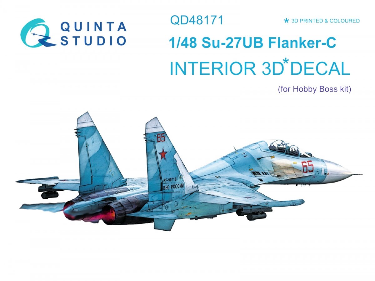 Quinta Studio QD48171 Su-27UB 3D-Printed &amp;amp; coloured Interior on decal paper (for HobbyBoss kit) 1/48