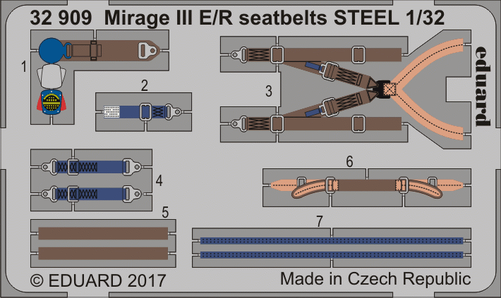 Ceintures de sécurité Eduard 32909 Mirage III E/R en acier ITALERI 1/32