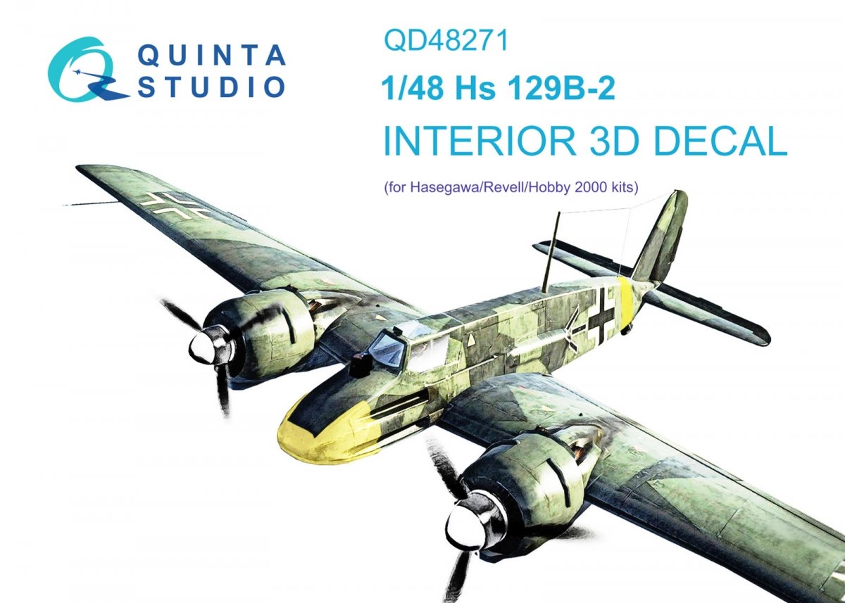 Quinta Studio QD48271 Hs 129B-2 3D-Printed &amp; colored Interior on decal paper (Hasegawa) 1/48