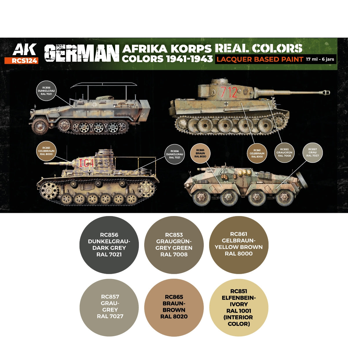 AK Interactive RCS124 German Afrika Korps Colors 1941-1943 6x17ml – Bild 2