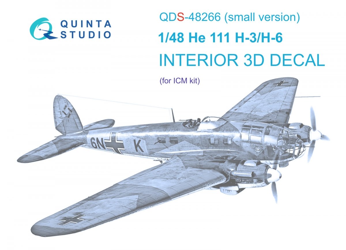 Quinta Studio QDS-48266 He 111H-3/H-6 3D-Printed &amp; colored Interior on decal paper ( ICM ) (Small version) 1/48