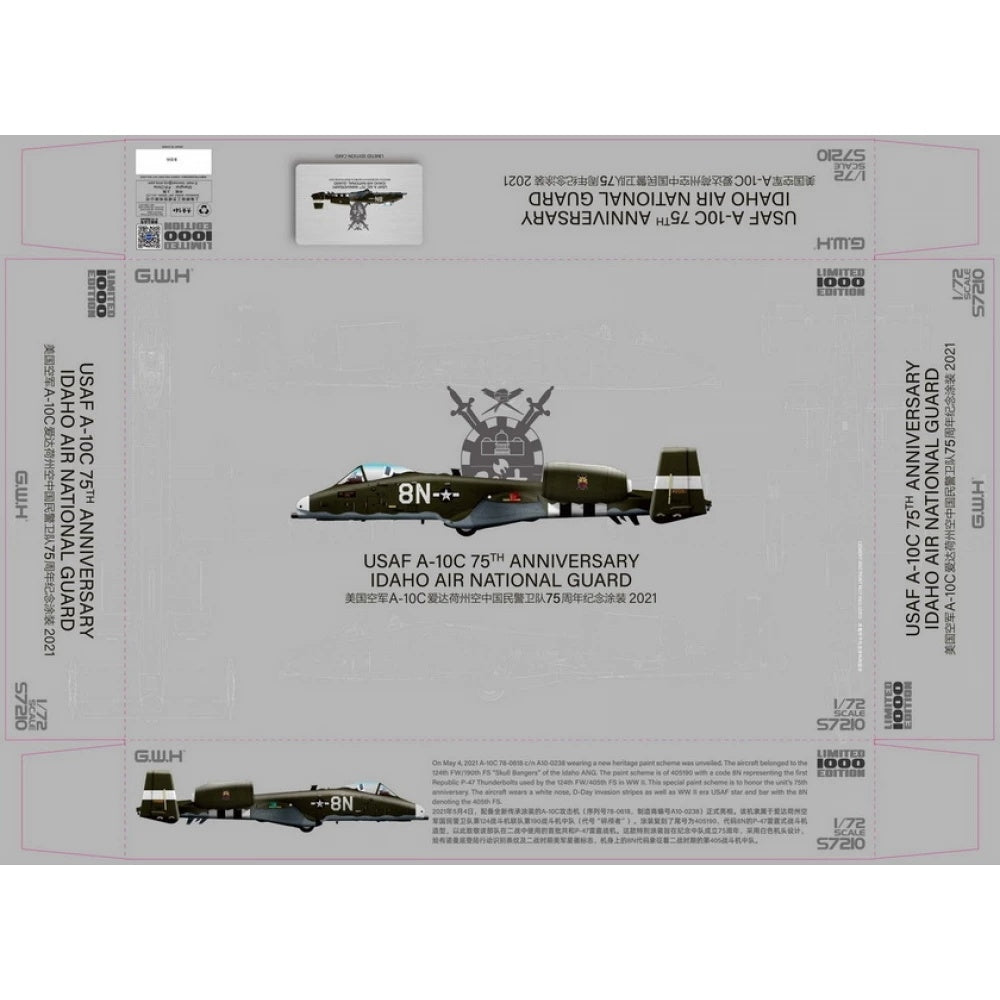Great Wall Hobby S7210 USAF A-10C 75th Anniversary IDAHO Air National Guard 2021 Limited Edition 1/72