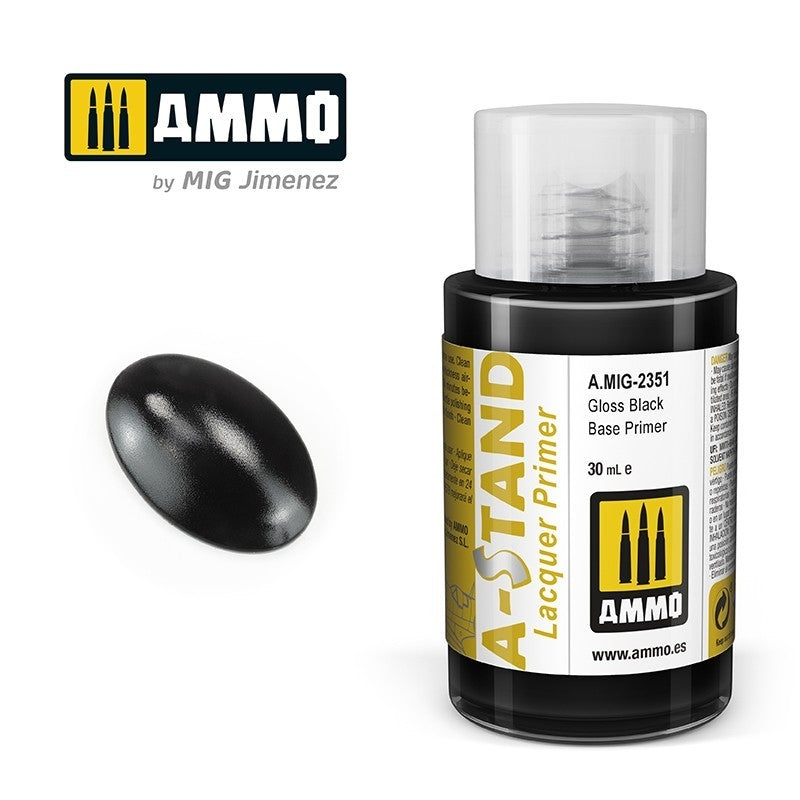 Apprêt de base noir brillant Ammo of Mig 2351 A-STAND 30 ml