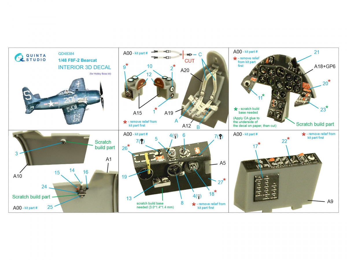 Quinta Studio QD48384 F8F-2 Bearcat 3D-Printed &amp;amp; coloured Interior on decal paper (Hobby Boss) 1/48 – immagine 2