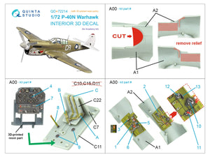 Quinta Studio QD+72214 P-40N Warhawk 3D-Printed &amp;amp; coloured Interior on decal paper (Academy) (with 3D-printed resin parts) 1/72 – immagine 11