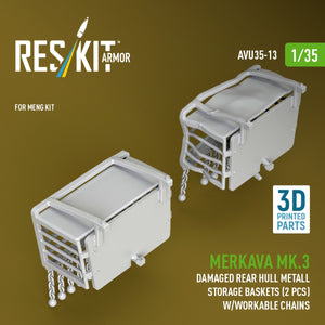RESKIT AVU35-0013 Merkava Mk.3 damaged rear hull metall storage baskets (2 pcs) w/workable chains for Meng kit (3D Printed) 1/35