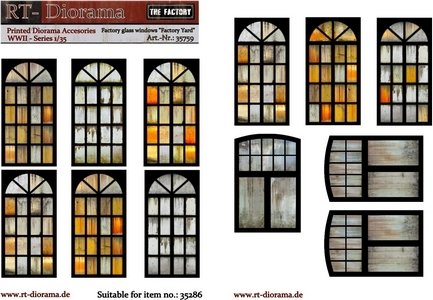 Accessoires imprimés RT-Diorama 35759 : Vitrines d&amp;#39;usine « Cour de l&amp;#39;usine » 1/35