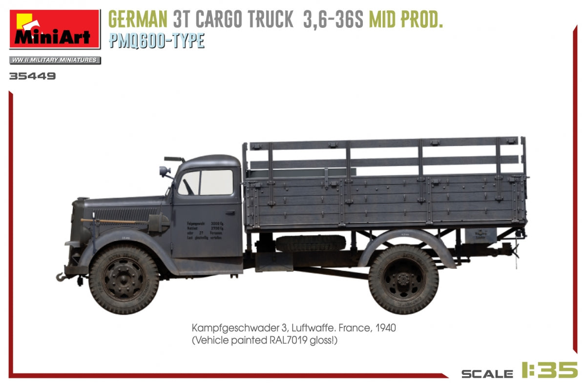 Miniart 35449 GERMAN 3T CARGO TRUCK 3,6-36S MID PROD. PMQ600-TYPE 1/35 – Bild 11