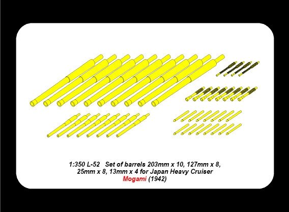 Aber 350L-52 Set of barrels 203mm x 10, 127mm x 8, 25mm x 8, 13mm x 4 for Japan Heavy Cruiser Mogami (1942) 1/350 – imagen 4