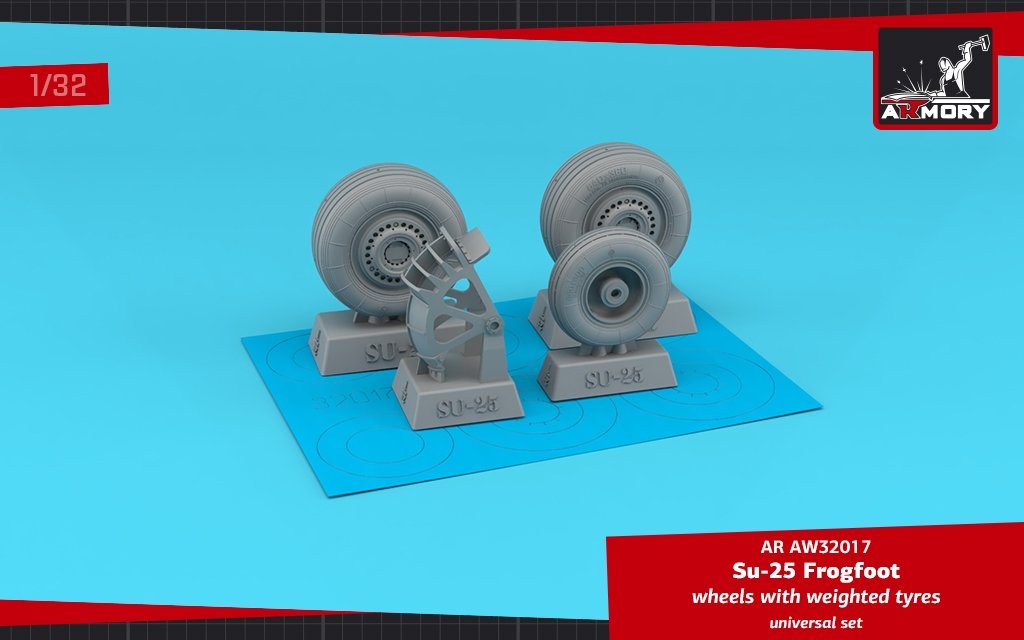 Armory Models AW32017 Sukhoj Su-25 Frogfoot wheels w/ weighted tires &amp; mudguard 1/32