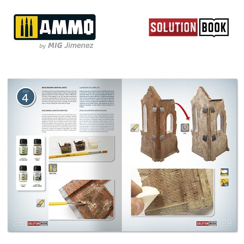 AMMO of Mig Jimenez 6510 How to Paint Brick Buildings. Colors &amp;amp; Weathering System Solution Book (Multilingual) – imagen 4
