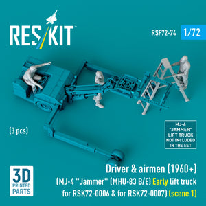 RESKIT RSF72-0074 Driver &amp;amp; airmen (1960+) (3 pcs) (MJ-4 &amp;quot;Jammer&amp;quot; (MHU-83 B/E) Early lift truck for RSK72-0006 &amp;amp; for RSK72-0007) (scene 1) (3D Printed) 1/72