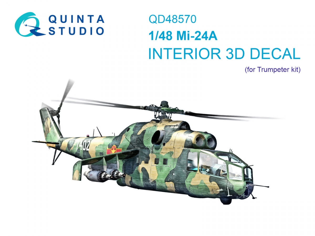 Quinta Studio QD48570 Mi-24A 3D-Printed &amp;amp; coloured Interior on decal paper (Trumpeter) 1/48
