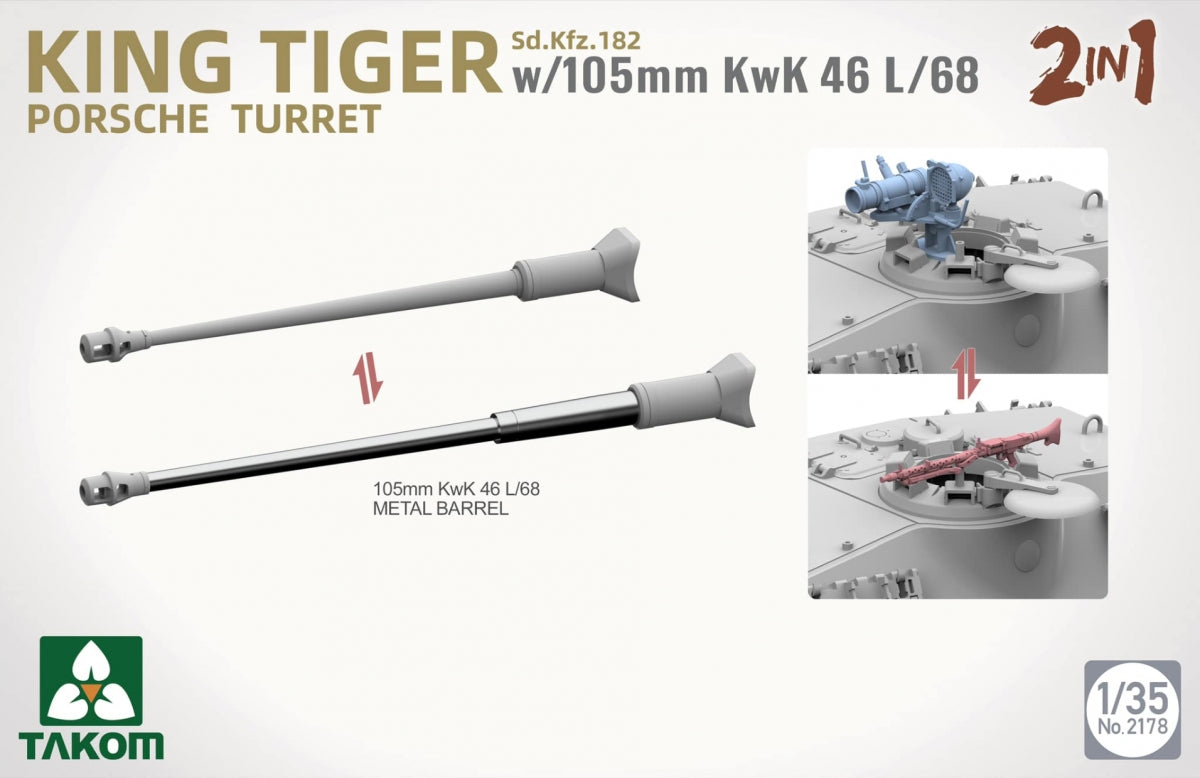 Takom 2178 Sd.Kfz.182 King Tiger Porsche Turret With 105mm KwK 46L/68 - 2 In 1 1/35 – immagine 4