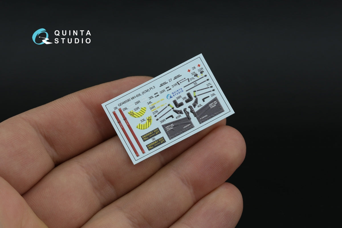 Quinta Studio QD+48590 MH-60L Blackhawk 3D-Printed &amp; coloured Interior on decal paper (ICM) (with 3D-printed resin parts) 1/48