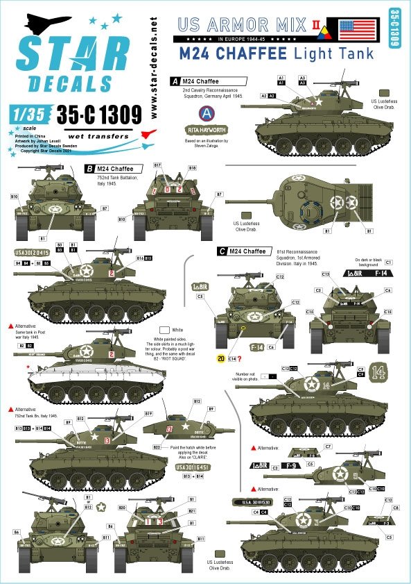 Star Decals 35-C1309 US Armored Mix #2 1/35