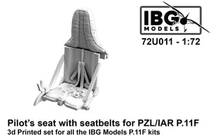 IBG 72U011 Pilot&amp;#39;s Seat w/Seatbelts for PZL/IAR P.11F -3D Printed Set 1/72