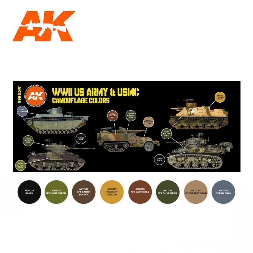 AK Interactive AK11668 3G WWII US ARMY AND USMC CAMOUFLAGE COLORS 8x17 ml – Bild 2