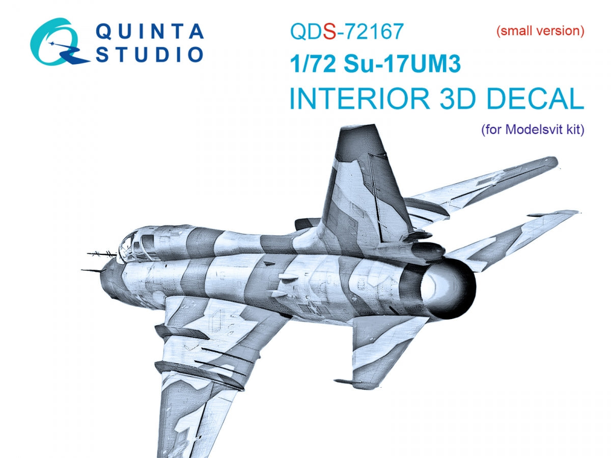 Intérieur imprimé en 3D et coloré sur papier décalcomanie (Modelsvit) pour le Su-17UM3 de Quinta Studio QDS-72167 (petite version) à l&amp;#39;échelle 1/72