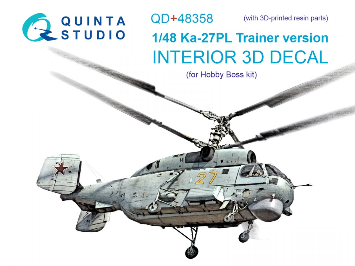 Quinta Studio QD+48358 Ka-27PL Trainer version 3D-Printed colored Interior on decal paper (Hobby Boss) (with 3D-printed resin parts) 1/48