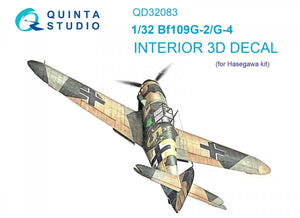 Quinta Studio QD32083 Bf 109G-2/G-4 3D-Printed &amp;amp; coloured Interior on decal paper (Hasegawa) 1/32