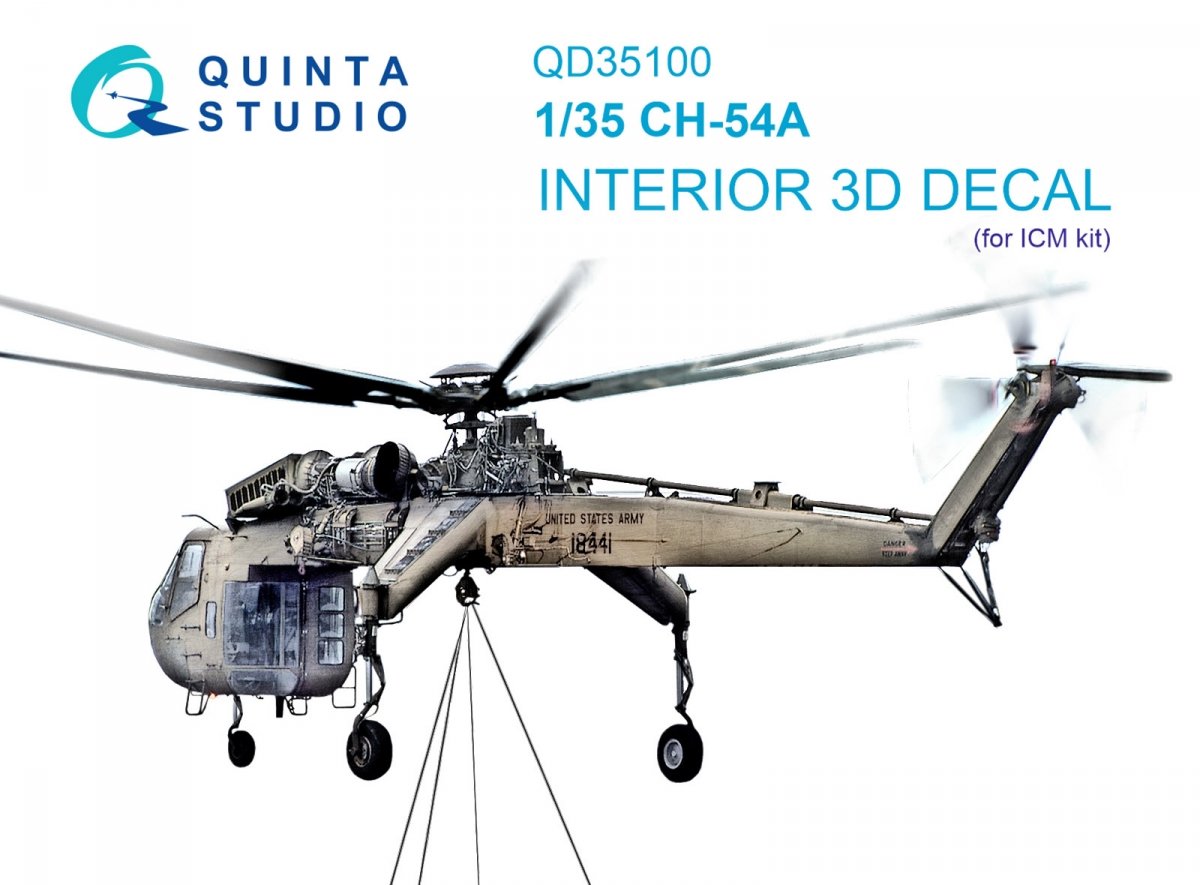 Quinta Studio QD35100 CH-54A 3D-Printed &amp;amp; coloured Interior on decal paper (ICM) 1/35