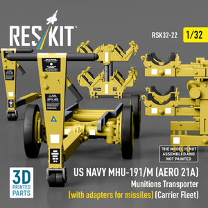 RESKIT RSK32-0022 US NAVY MHU-191/M (AERO 21A) Munitions Transporter (with adapters for bombs) (Carrier Fleet) (3D Printed model kit) 1/32 – image 5