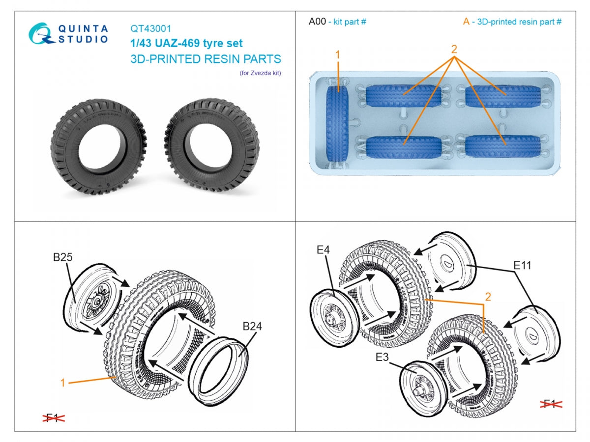 Quinta Studio QT43001 UAZ-469 Family tyre set (Zvezda) 1/43 – imagen 11