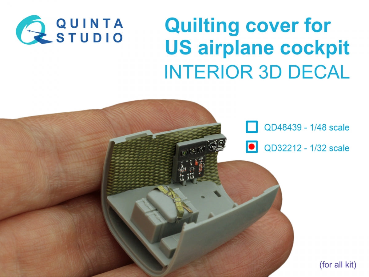 Quinta Studio QD32212 Housse matelassée pour cockpit d&amp;#39;avion américain. Intérieur coloré imprimé en 3D sur papier décalcomanie (Tous les kits) 1/32