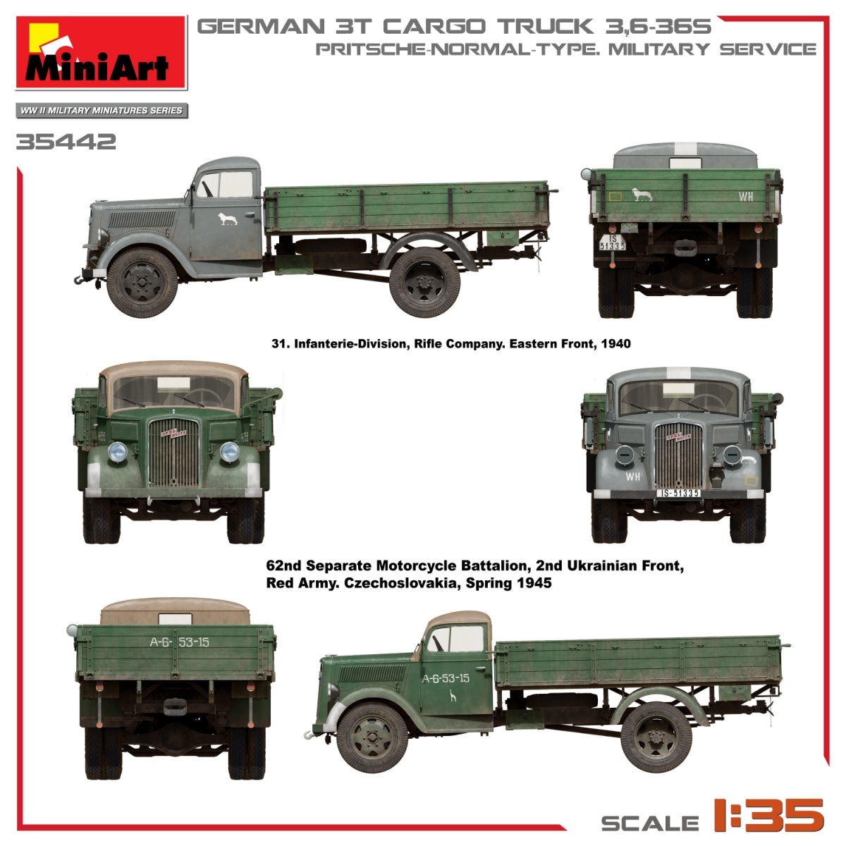Miniart 35442 GERMAN 3T CARGO TRUCK 3,6-36S. PRITSCHE-NORMAL-TYPE. MILITARY SERVICE 1/35 – Bild 15