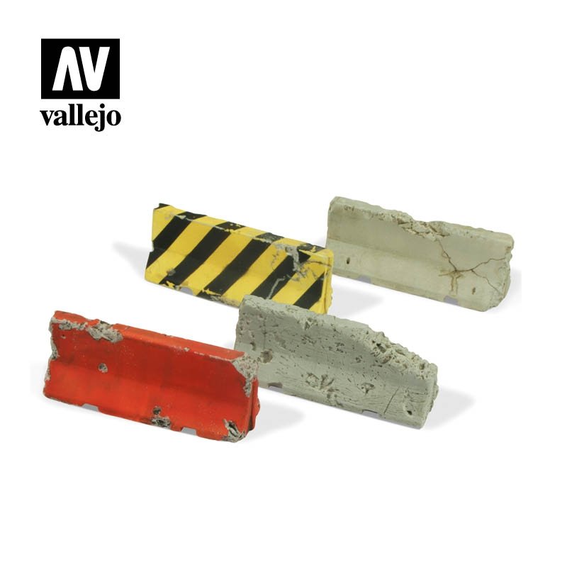Accessoires pour diorama Vallejo SC215 : Barrières en béton endommagées, échelle 1/35