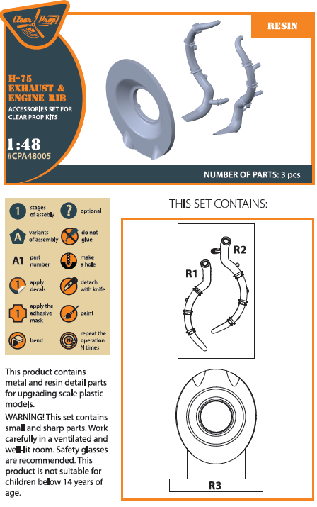 Clear Prop! CPA48005 Hawk H-75 M/N/O resin exhaust for CP kit ACCESSORIES 1/48 – immagine 2