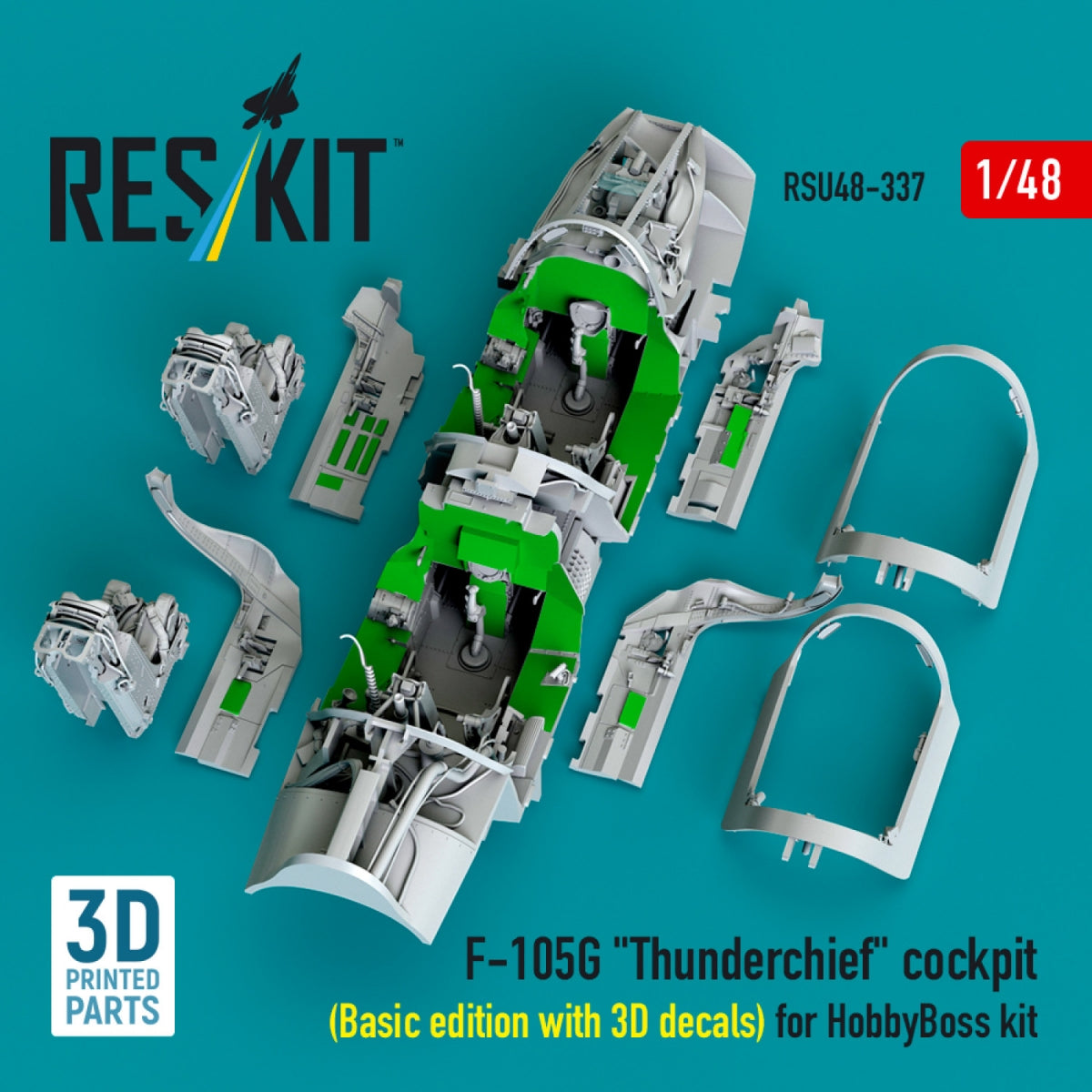RESKIT RSU48-0337 F-105G &amp;quot;Thunderchief&amp;quot; cockpit (Basic edition with 3D decals) for HobbyBoss kit (3D Printed) 1/48 – immagine 4