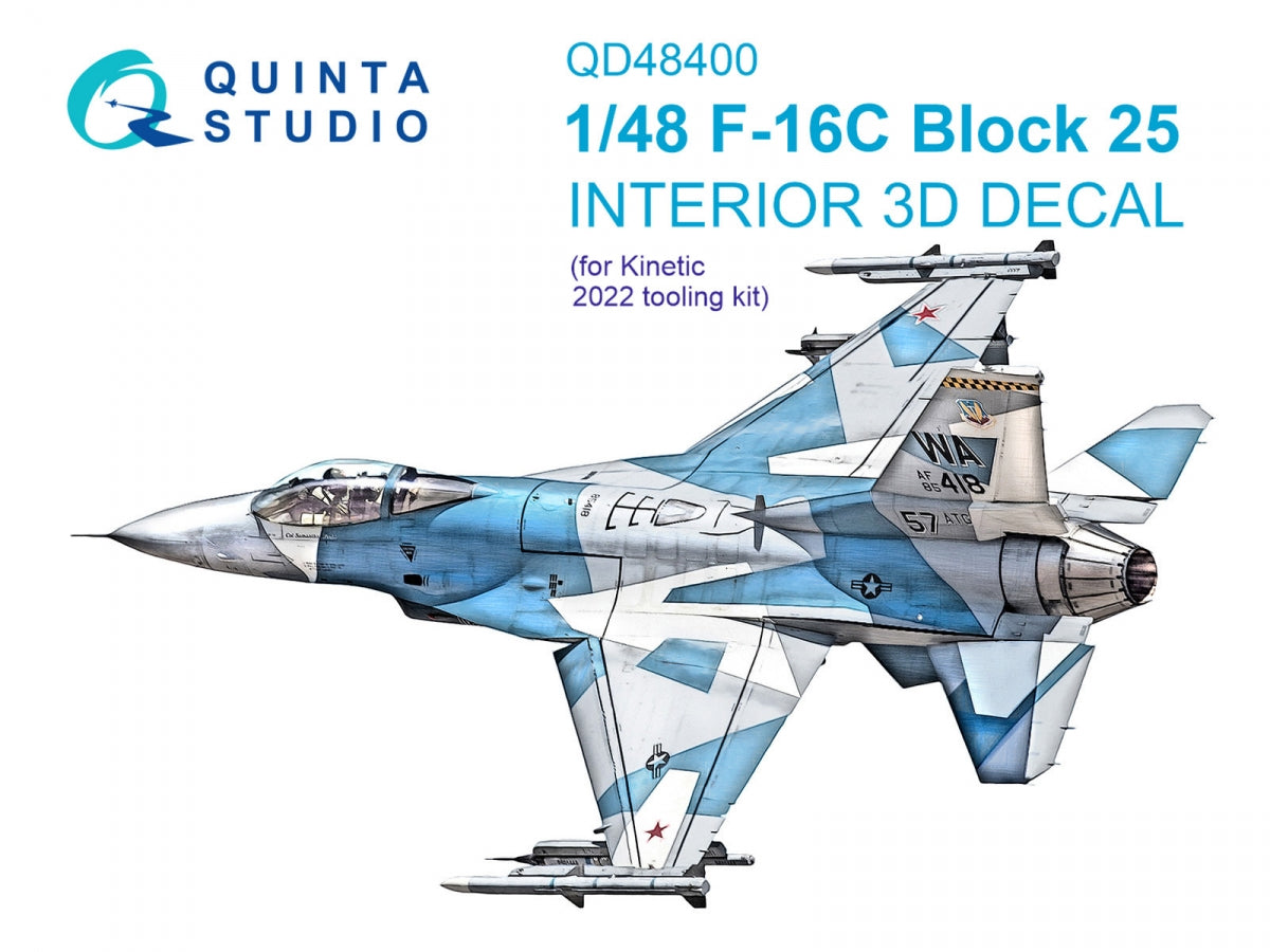 Quinta Studio QD48400 F-16C block 25 3D-Printed &amp;amp; coloured Interior on decal paper (Kinetic 2022 tool) 1/48