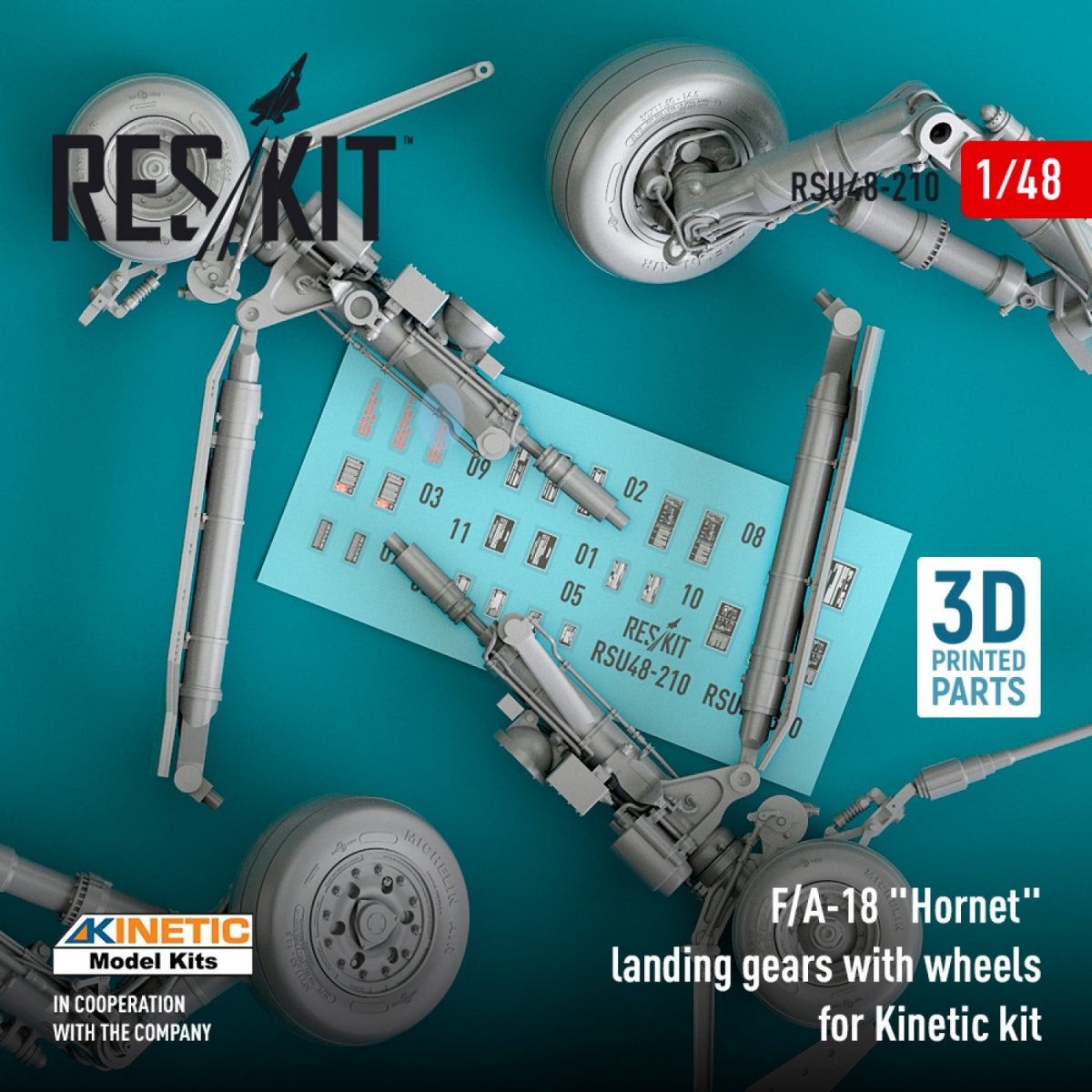 RESKIT RSU48-0210 F/A-18 &amp;quot;HORNET&amp;quot; LANDING GEARS WITH WHEELS FOR KINETIC KIT (RESIN &amp;amp; 3D PRINTED) 1/48 – imagen 3