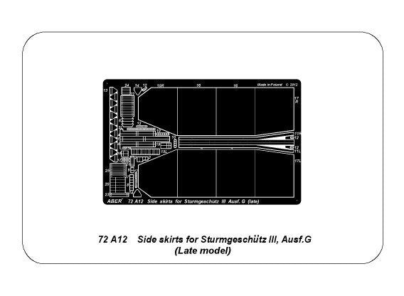 Aber 72A12 Osłony boczne do Sturmgeschutz III (późne) / Side skirts for Sturmgeschutz III (Late model) 1/72 – Bild 3