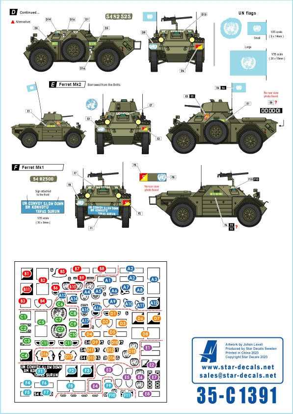 Star Decals 35-C1391 Ferrets in Cyprus # 2. Canadian UNFICYP Ferret Mk 1 and Mk 2 1/35 – zdjęcie 3