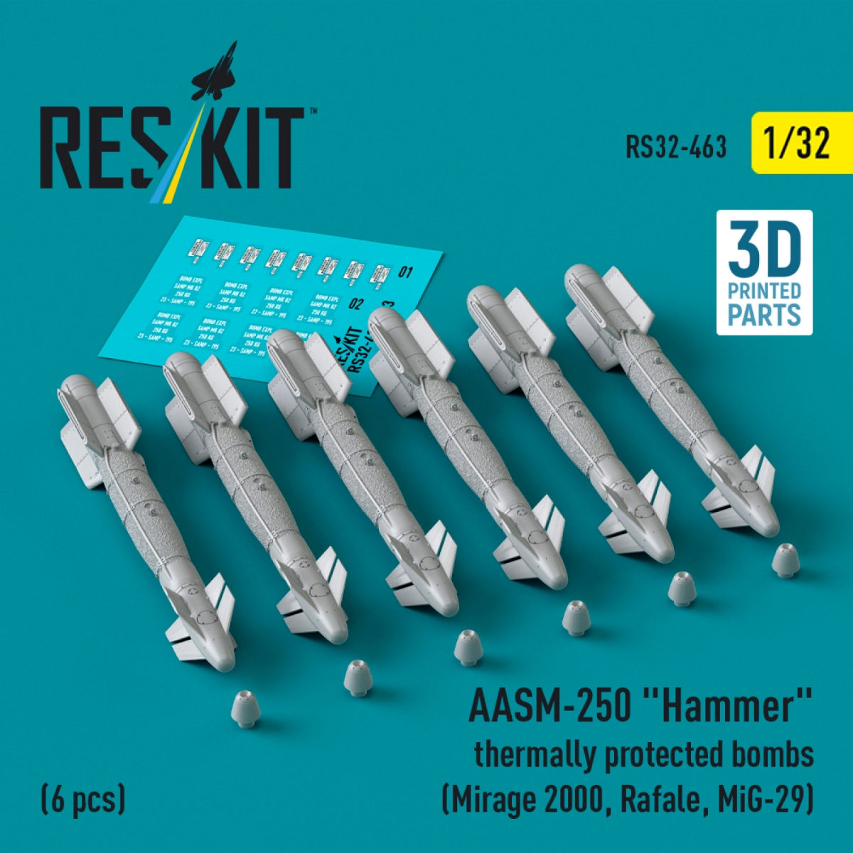 RESKIT RS32-0463 AASM-250 "Hammer" thermally protected bombs (6 pcs) (3D Printed) 1/32