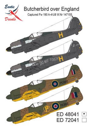 Exotic Decals 48041 Butcherbird over England - Captured Fw 190 A-4/U-8 Wr.Nr 47155 1/48