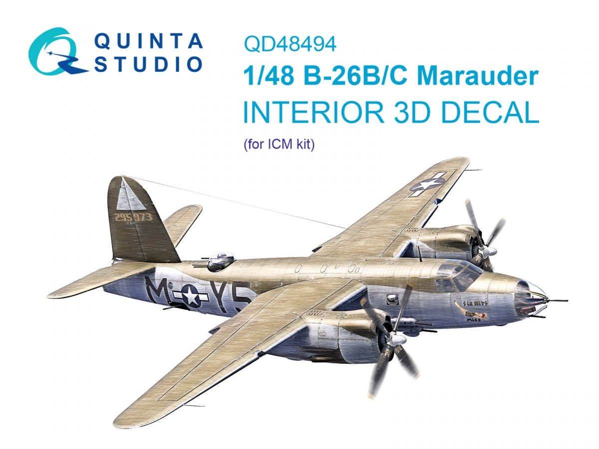 Quinta Studio QD48494 B-26B/C Marauder 3D-Printed coloured Interior on decal paper (ICM) 1/48