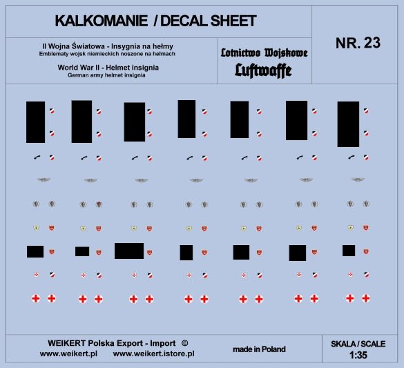 Weikert Decals DEC223 Emblèmes de casques allemands - LUFTWAFFE - vol. 23 1/35
