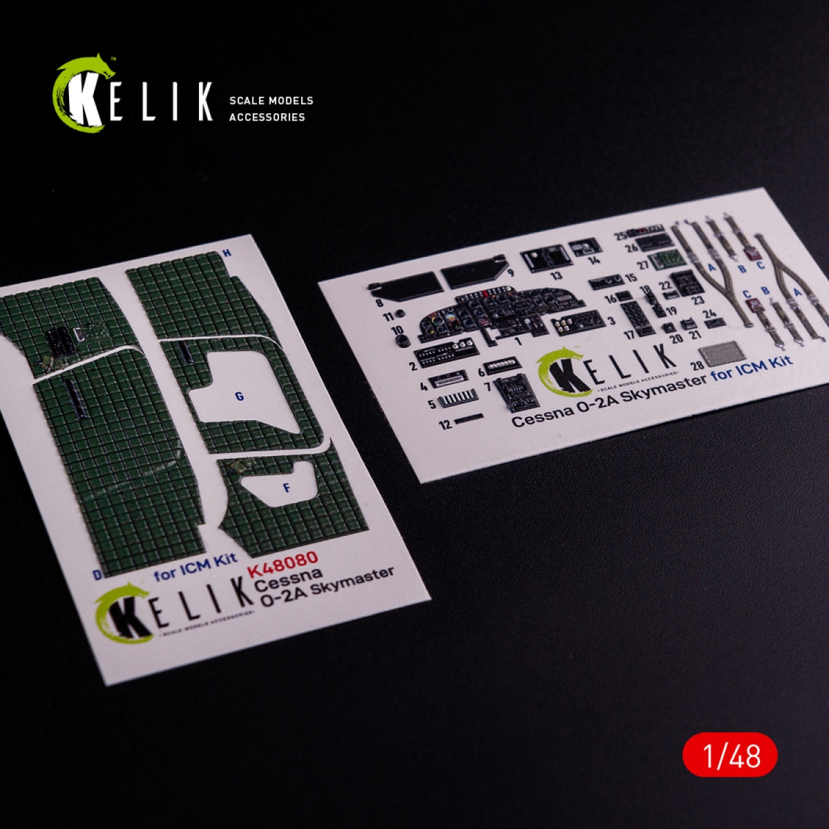 KELIK K48081 O-2A Skymaster interior 3D decals "green decoration type" for ICM kit 1/48