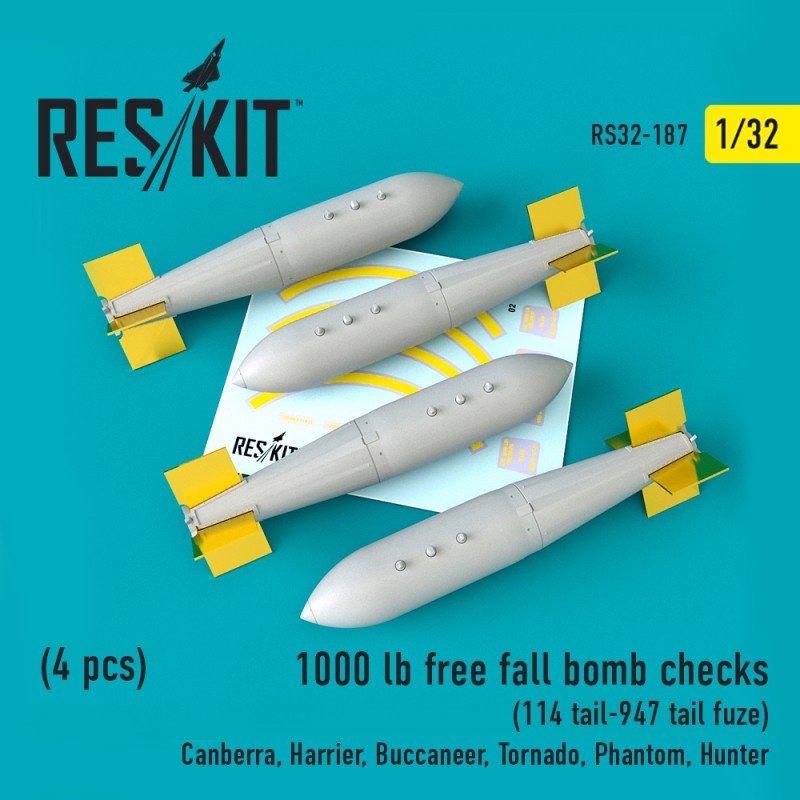 RESKIT RS32-0187 Vérifications de bombe à chute libre de 1000 lb (empennage 114 - fusée d&amp;#39;empennage 947) (4 pièces) 1/32