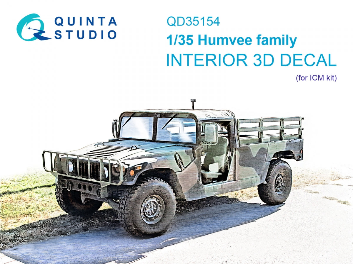 Quinta Studio QD35154 Humvee family 3D-Printed &amp;amp; coloured Interior on decal paper (ICM) 1/35