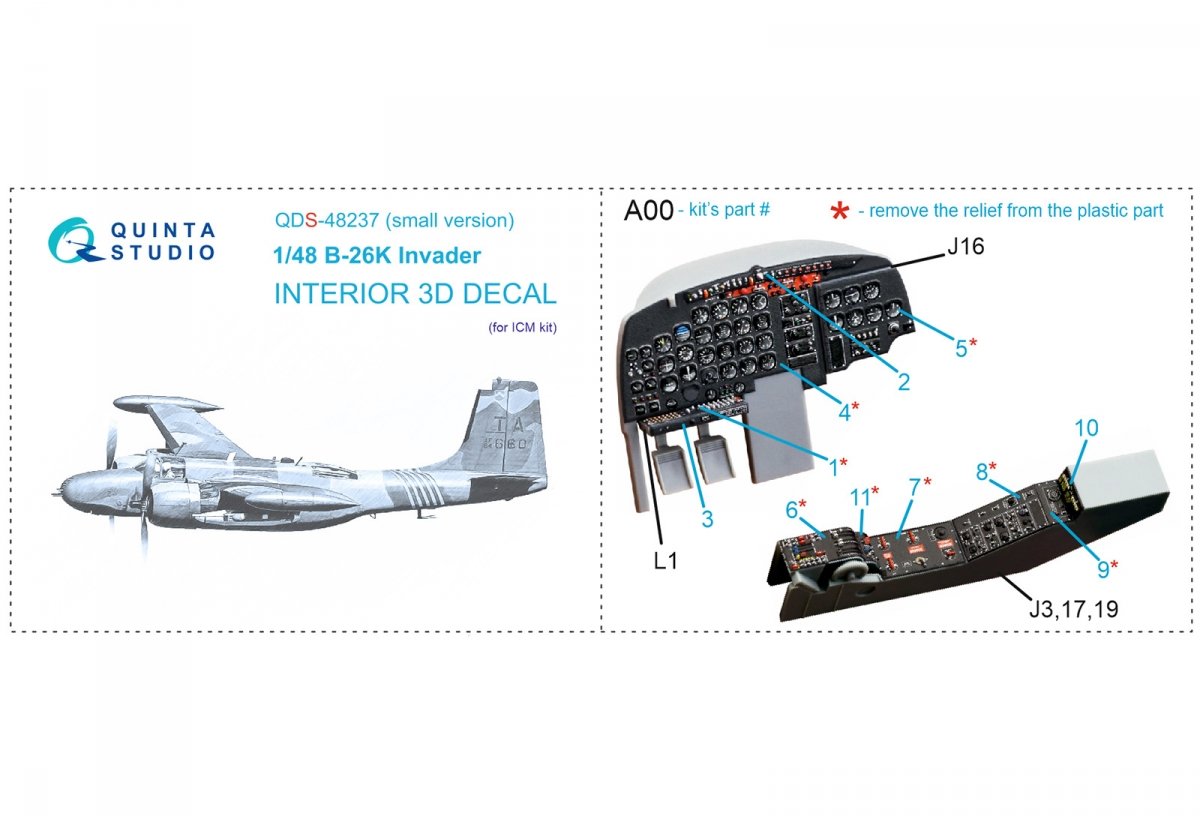 Quinta Studio QDS-48237 B-26K 3D-Printed &amp;amp; colored Interior on decal paper (ICM) (Small version) 1/48 – image 8