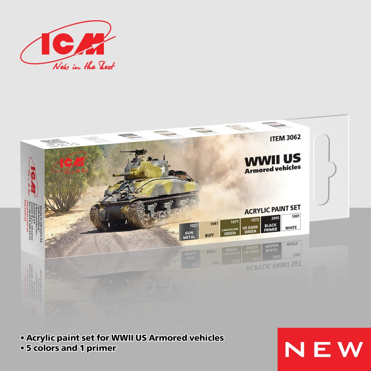 ICM 3062 Acrylic paints set for WWII US Armored vehicles 12 ml x 6